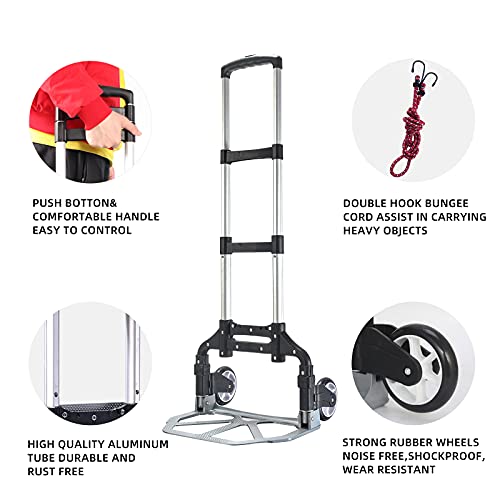 150Lbs Folding Hand Truck Dolly, Aluminium Portable Folding Dolly Cart With Bungee Rope,Black Platform Truck #TOP4