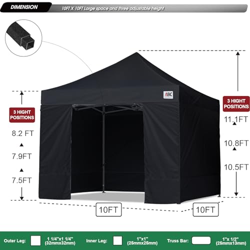 Image of ABCCANOPY Heavy Duty Easy Pop up Canopy Tent with Sidewalls 10x10, Dull Black