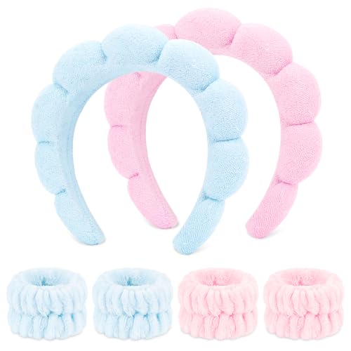 WHAVEL 6PCS Terry Cloth Spa Set - Terry Cloth Headband and Wristband Set for Face Washing, Women & Girls