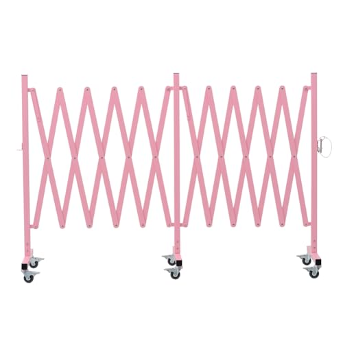 GYMTIME Expandable Metal Barricade, Flexible Mobile Safety Barrier, Folding Security Gate with Casters, Adjustable Traffic Temporary Fence for School, Shopping Mall, 16 Feet, Pale Pink