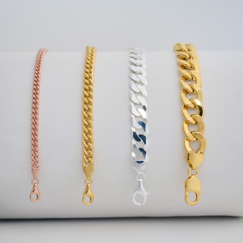 Italian 925 Sterling Silver Curb Link Chain Bracelet - for Men or Women - 4.4mm, 6.5mm, 10mm, 12.5mm - Available in Sterling Silver, Yellow Gold Plated Sterling Silver or Rose Gold Plated Sterling Silver - 9 inch or 7.5 inch Lengths3