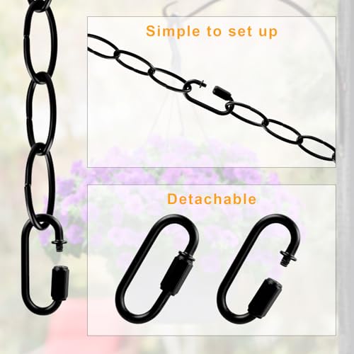 Image of 6 Feet Industrial Black Light Fixture Chain, 72 Inches Long, Metal Chain for Hanging Plants with Detachable Link, Decorative Black Chain for Hanging Chandelier, Lamp, Baskets, Bird Feeders