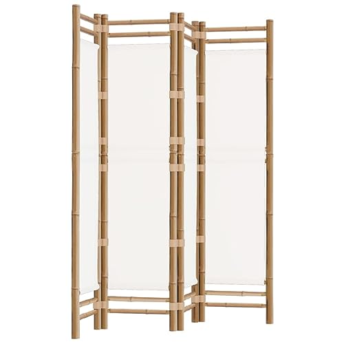 vidaXL Cloison de Séparation Pliante 4 Panneaux, Séparateur de Pièce, Paravent de Salon Balcon Jardin Intérieur, 160 cm Bambou et Toile Blanc Crème