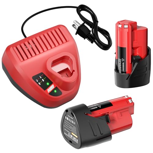 2Pack 12V 3500mAh Replacement for Milwaukee M12 Lithium-ion Battery 48-11-2411 48-11-2420 48-11-2401 48-11-2402 48-11-2401 Compatible with Milwaukee 12-Volt Cordless Tools/Heated Jacket,with Charger