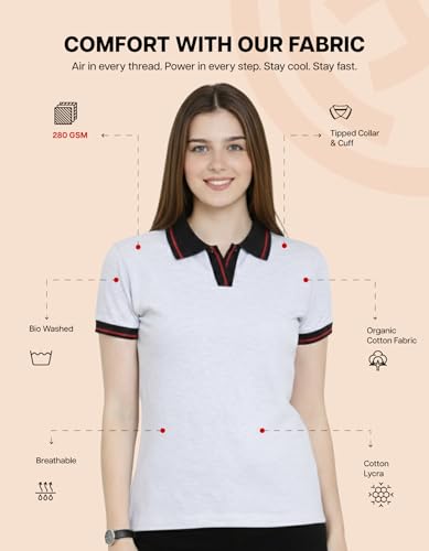 Image of Scott International Women's Cotton Polo T-Shirt | Half Sleeve Plain Collar Tee | Stylish Casual Top | Plain T-Shirt for Girls | Workwear for Office & Casual Wear