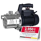 T.I.P. Edelstahl Gartenpumpe GP 3000 INOX - Leistungsstarke 550 W Pumpe mit 2950 l/h Leistung und thermischer Überlastschutz - Robustes, korrosionsbeständiges Pumpengehäuse, 30111