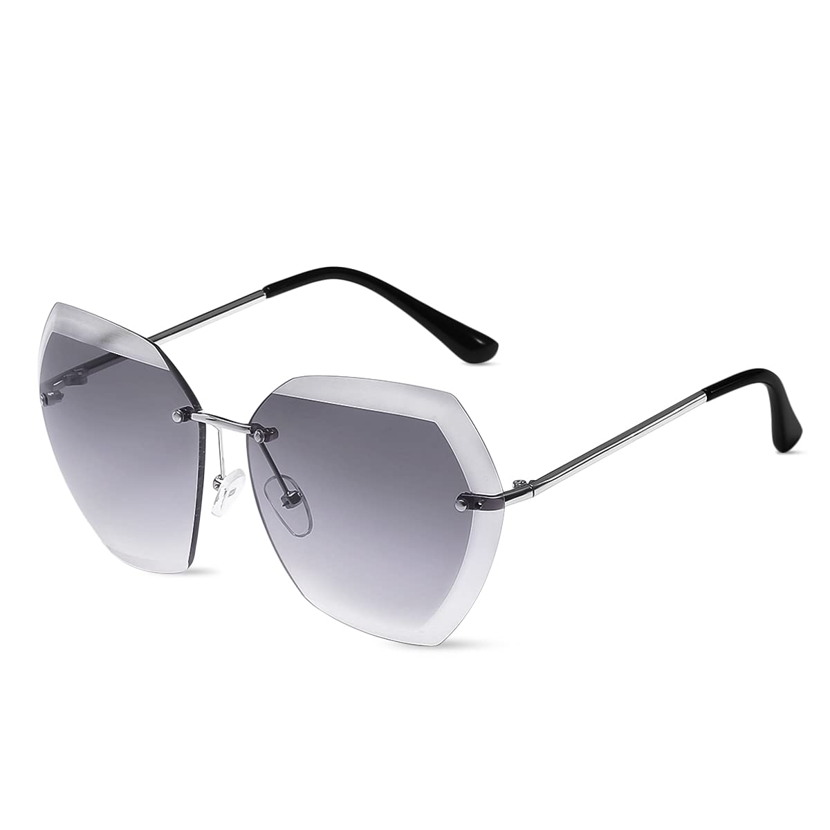 LumiSyne Rimless Sunglasses Oversized For Women Transparent Gradient Glasses Diamond Cutting Lens Metal Frame UV400 Eyewear With Sunglasses Case