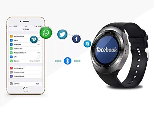 Relogio Inteligente Smartwatch Y1 c/Chip Bluetooth Redondo Preto