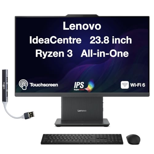 Image of Lenovo IdeaCentre 24ARR9 Professional All-in-One 23.8 inch Touchscreen IPS FHD Display (AMD Ryzen 3 7335U, 8GB DDR5, 512GB PCIe SSD, AMD Radeon 660M, WiFi 6, Webcam, Win 11 Home) w /DKZ USB Port Expander
