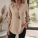Linen Shirt Women Spring V Neck Collar 3/4 Sleeve Cotton Trendy Tops Casual Solid Boho Loose Vacation Flowy Clothing