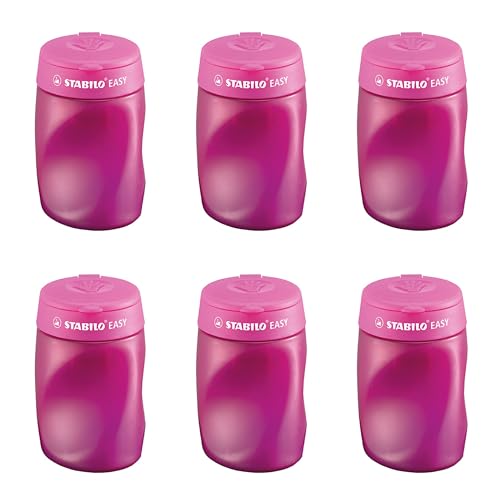 STABILO - Ergonomischer Dosen-Spitzer für Rechtshänder - EASYsharpener - 3 in 1-2x 3er Pack - pink