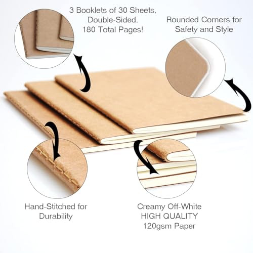 WANDERINGS Großes Liniertem Reiseheft-Einleger/Großes Tagebuch-Nachfüllpapier | 18 cm x 27 cm (7 x 10,7) | 3 Hefte, 180 Leere Seiten | Nachfüllhefte Für Reisetagebücher, Tagebücher, Planer