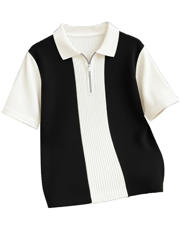 Image of AUSK Men's Textured Vertical Striped Knit Polo T-Shirt | Half Sleeve Zipper Neck Self-Design Casual Tee | Mens Tshirts
