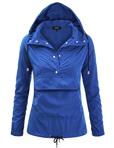 FASHION BOOMY Women s Color Block Windbreaker Jacket - Hooded Pullover - Zip Up Outwear Large P-Royal Blue