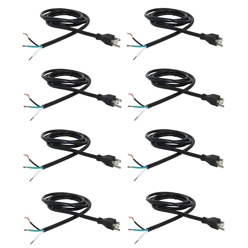 OCS Parts NEMA 5-15 16-Gauge 3-Wire Appliance and Power Tool Cords | 8-Pack | 6 Feet | Replacement SJTW Power Cord with Open End