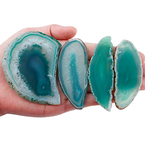 mookaitedecor 12 Stück Natürliche Geode Achat Scheiben, unregelmäßige poliert Achat Edelsteine Namen Karten für Hochzeit