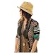 Icibgoods Fashion Bohemian Rainbow Striped Beach Sun Straw Hat Cap Beige
