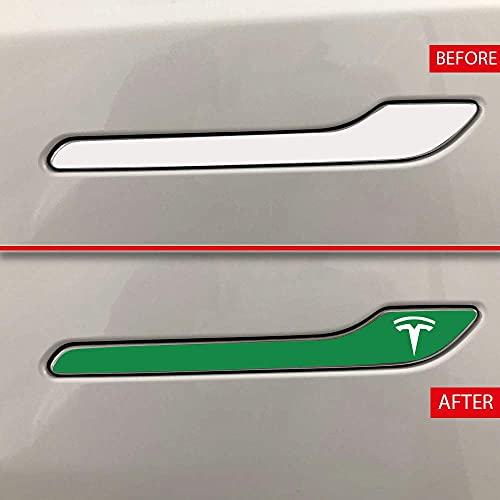 Image of IPG Compatible for Model 3 / Model Y /Juniper Door Handle Decal Sticker Wrap Kit (Set of 4) with Tesla Logo Personalize Your Tesla (Gloss Green)