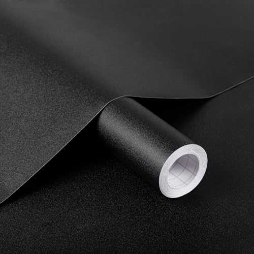 Honcet Black Vinyl Wrap Matt 40x300cm Self Adhesive Wallpaper Black Vinyl Sticky Back Plastic for Furniture Kitchen Worktop Cupboards