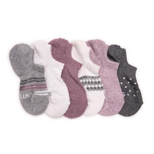 MUK LUKS Women's 6 Pack No Show Socks, Grey/Purple, OS