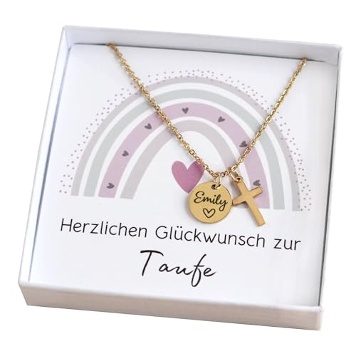 Kreuzkette Kette mit Kreuz Gold Silber Taufkette Namenskette mit Gravur Geschenk Taufe Kommunion...