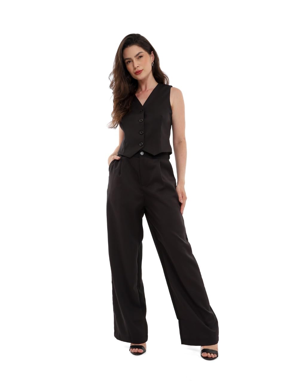 Conjunto Feminino Calça e Colete Alfaiataria, Poliéster com Elastano, Tamanhos P a GG - Con-0064