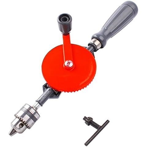 WEICHUAN Manual Hand Drill 3/8-Inch Capacity-Powerful and Speedy, Manual 3/8 inch Mini Hand Drill with Finely Cast Steel Double Pinions Design, 3 Jaw Chucks and Grip Handle Cover