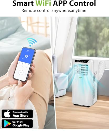 Image of Hykolity 10,000 BTU WiFi Enabled 4 in 1 Portable Air Conditioner, Window Kit Quiet Smart AC Unit with 2-Speed Fan, Dehumidifier, Sleep Mode & 24H Timer for Rooms, Office, Up to 450 Sq.Ft