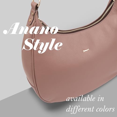 PAUL COSTELLOE ANANO Sac à bandoulière en cuir en forme de croissant pour femme avec intérieur spacieux et 3 options de couleur élégantes, Mauve crépusculaire, Large – vue 7