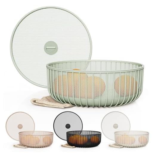 LIBKEN Metal Fruitbasket with Mesh Lid and Basket - Fruit and Vegetable Holder For Kitchen Counter - Countertop Display Baskets Organizer - Bowl Storage for Veggie, Fruits, Snack, and Banana - Green