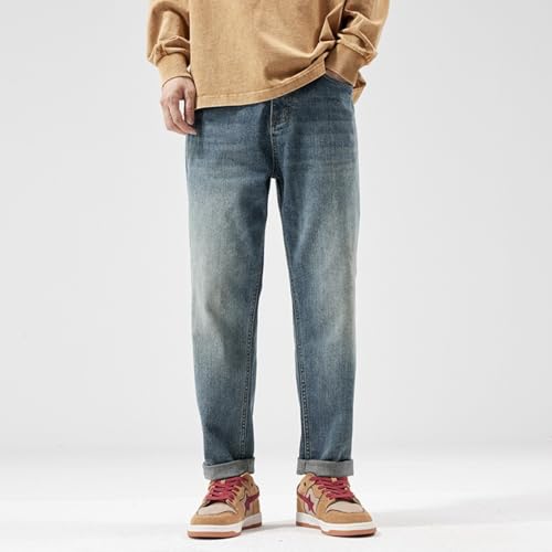 Jeans Pants Trouser Denim Spring and Autumn Blue Micro Cone Men's Japanese Loose Small Leg Trendy Washed Men2