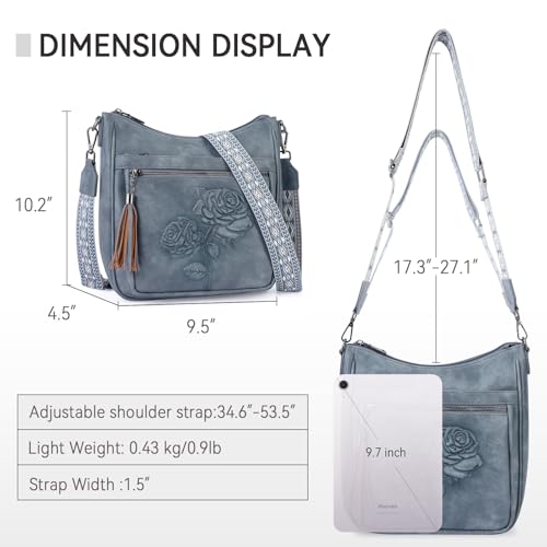 Image of Medium Crossbody Bags for Women,Vegan Leather Hobo Purses Embossed | Women's Shoulder Handbags with Adjustable Boho Strap for Daily Travel Lightweight Cross body Purses with Multi Pockets