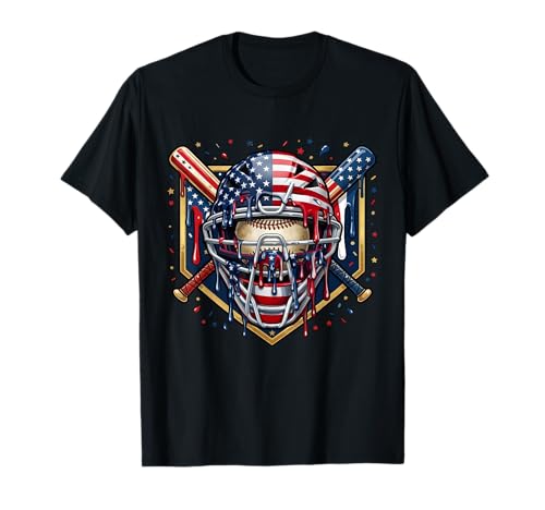 Baseball Drip Ice Cream Patriotic American Flag 4th of July T-Shirt
