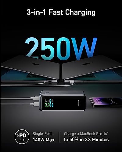 Anker Prime Powerbank 27.650 mAh (250 W), 3-portowy powerbank, inteligentna kontrola aplikacji, kompatybilny z MacBook Pro/Air, iPhone 14/13, Samsung, AirPods i innymi (stacja ładująca sprzedawana