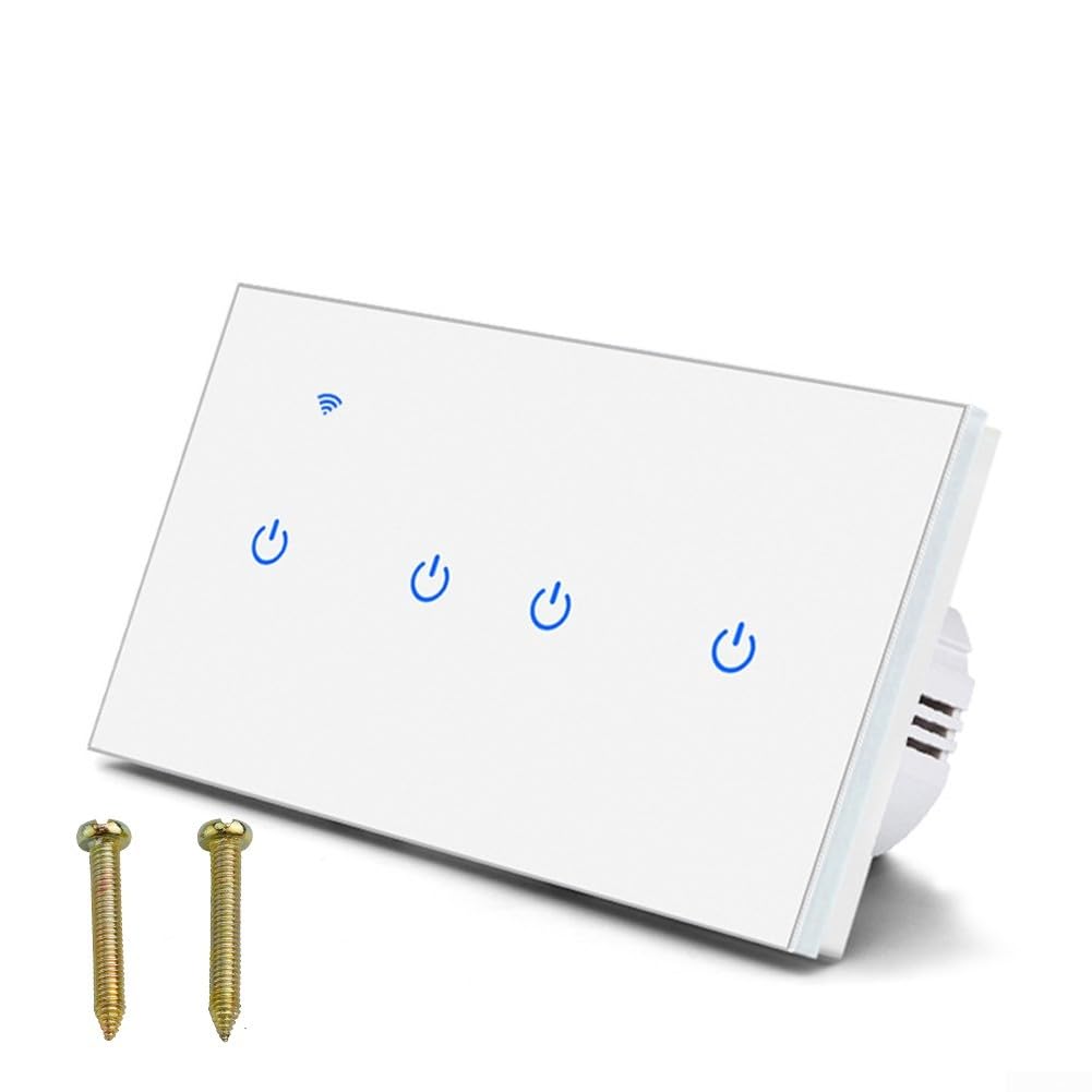 Interruttore Luce per la casa Intelligente, Interruttore Touch Wi-Fi a 2 Vie con Doppia Funzione controllata Tramite App (4 Bande a 2 Vie)