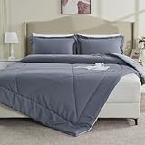 beeweed 4.5 Tog Double Size Summer Duvet - Down Alternative Comforter Set with 2 Pillow Sham, Reversible Coverless Quilt, Microfiber Soft Touch, Anti-Allergy, Machine Washable (Gray & Light Gray)