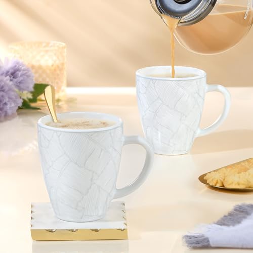 Image of Larah by BOROSIL 390ml x 2pc Opalware Ivy Tea /Coffee Mug Set, Microwave & Dishwasher Safe Embossed Design Crockery Ideal for Daily Use & Gifting
