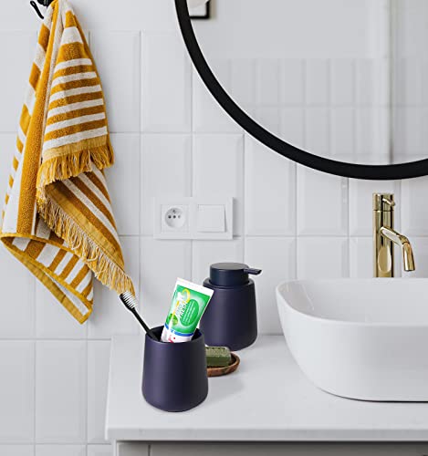 2 Pcs Bathroom Accessories Set, Dark Blue Ceramic Soap Dispenser And Toothbrush Holder Cup Set Farmhouse Bathroom Decor, Lotion Soap Dispenser For Essential Oil, Lotion Soap #TOP6