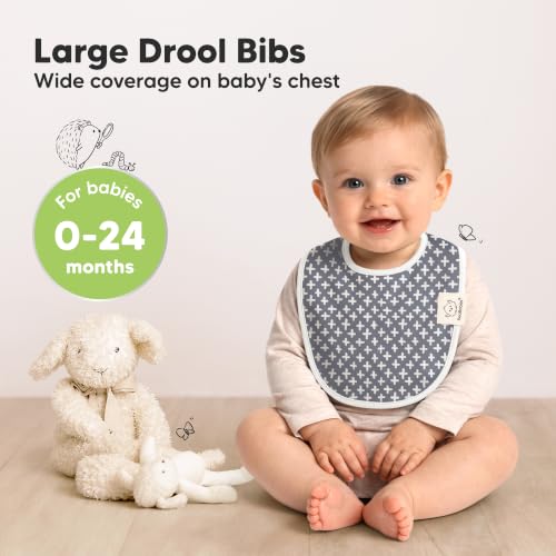 Image of KeaBabies 8-Pack Organic Baby Bibs for Drooling and Teething (Grayscale) | Soft Cotton Bibs for Baby Girl, Boy, Extra Absorbent, Easy to Clean & Put On, Toddler, Newborn, Infant 0-24 Months