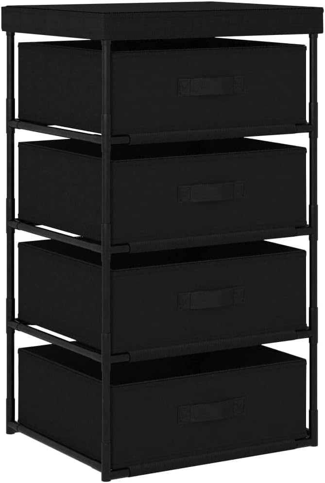 Black Steel Storage Rack Fabric Baskets, Bedroom Cabinets & Shelves Organizer, Office & Kitchen Medium Shelving, Steel Assembled Adjustable Utility