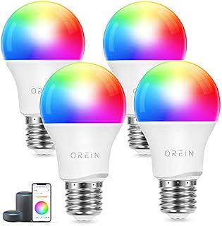 OREiN Smart WiFi Bulbs E27 LED Alexa Light Bulb WLAN Lamps 8.5W 806LM 1800K-6500K RGBCW Dimmable Warm White to Cool Daylight Colour Changing Bulb Works with IFTTT Alexa Google Home 4-Pack