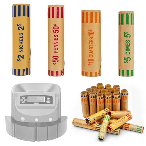 Rouleaux de pièces assortis pour le tri de monnaie (lot de 128 tubes préformés)