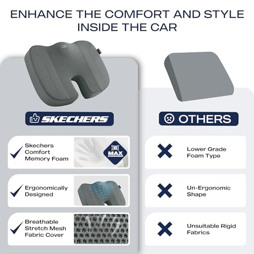 Skechers Seat Cushion, Air Cooled Memory Foam Cushion for Office Chair,Ergonomic Office Desk Accessories for Tailbone Pain Relief,Chair Cushions for Long Sitting Office Workers,Car Drivers,Gray