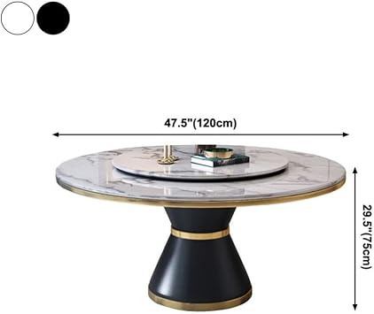 LAKIQ Modern Round Dining Table with Lazy Susan Marble Kitchen Dining Room Table Pedestal Dining Table(Black Lazy Susan,47.2 L x 47.2 W x 29.5 H)