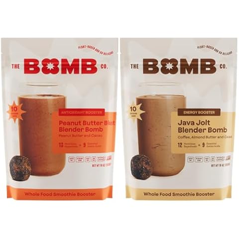 The Bomb Co. Blender Bomb, Peanut Butter Blast & Java Jolt High Fiber Smoothie Supplement With Superfoods & Amino Acids, Smoothie Mix With Hemp, Flax and Chia Seeds, 20 Servings Cover
