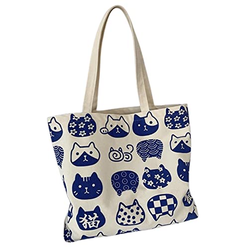 Sac de plage en toile cabas réutilisable sac à main décontracté chat bleu femmes