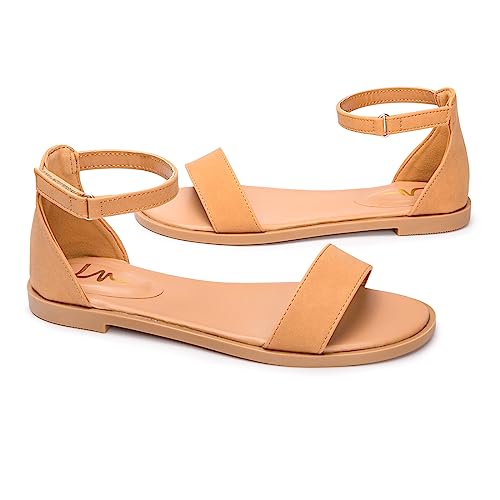 Image of LM Women's Flat Sandals Open Toe One Band Ankle Strap Sandals Casual Summer Flat Sandals