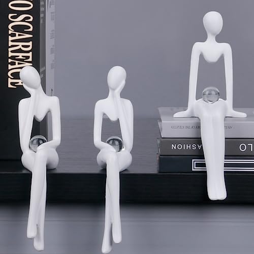 Innolites 3Pcs White Decor Statue Home Decor For Living Room - Modern Bookshelf Decor Thinker Statue - Shelf Decor Accents Resin Figurines For Home Office Table Desk Decor #TOP2