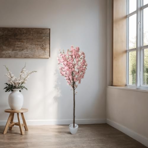 Selvavita Plantas Artificiales Decorativas - Almendro Artificial 115 cm Rosado con Tronco Natural, Planta Artificial Grande, Decoración Hogar, Arbol Artificial (Almendro, 115)