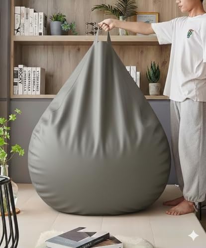 Image of Luxury 5XL Jumbo Bean Bag with Footrest & Cushion | Premium Leatherette | High-Density Beans Filled | Heavy Duty Double Stitch | 6 Months Warranty Color- (Navy Blue) (Grey)